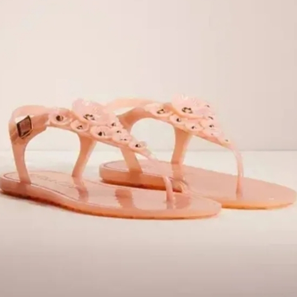 Coach Peach Sandals with Floral Accents - Picture 1 of 8